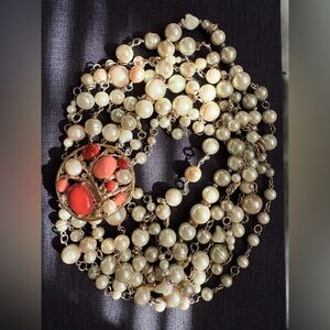Carolee Vintage 7-strand Glass Pearl / Coral Magnetic Clasp Necklace, Very Rare